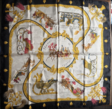 Hermes Silk Scarf Carre 90 "PLUMES ET GRELOTS" Black