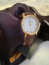 Bulova Women s Watch Brown Leather Band MOP Dial Diamond Accents NWT