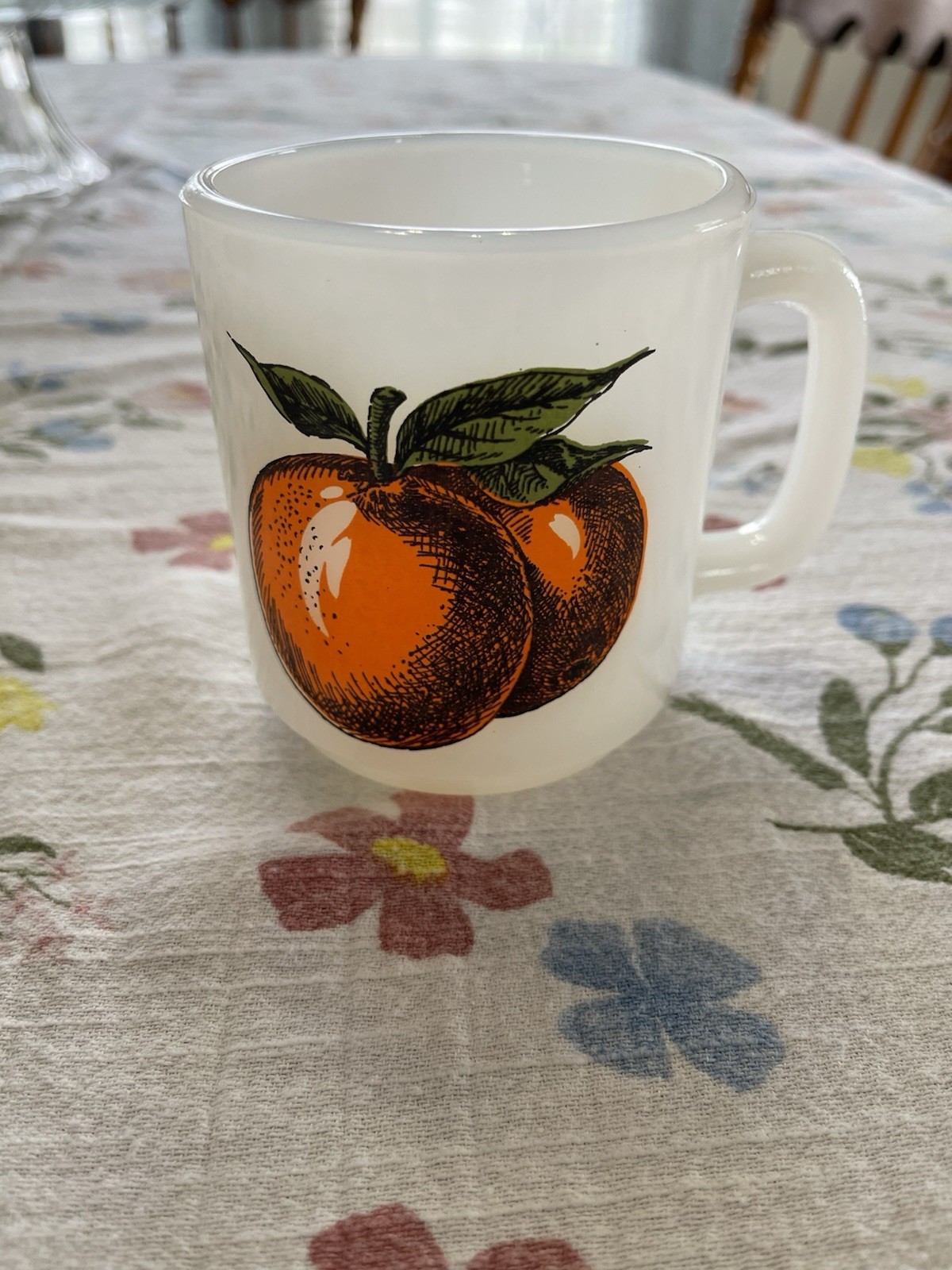 Glasbake Vintage Orange Fruit Mug Cup Milk Glass MCM, Coffee, tea 3.5