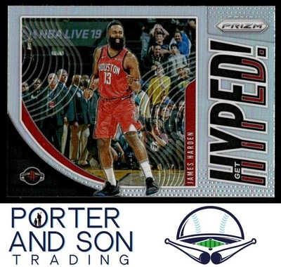 James Harden Get Hyped! Silver 2019-20 Panini Prizm #5 Rockets Basketball Card