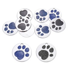 Enamel Paw Print Charm, 10Pcs Alloy Enamel Pendants, Black/Deep Blue