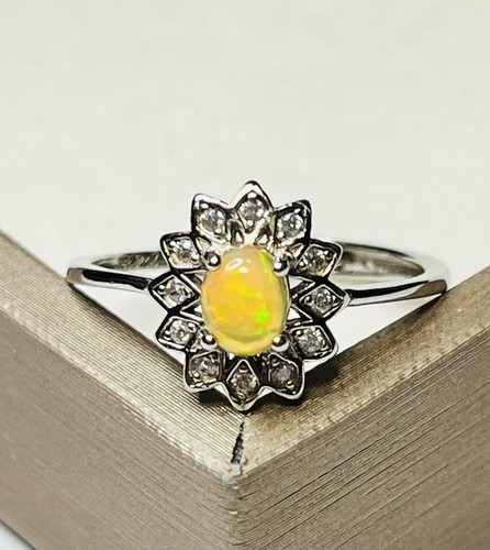 Vintage Stil 925 Sterling Silber natürlicher auffälliger Regenbogen Opal Ring - Bild 6 von 15