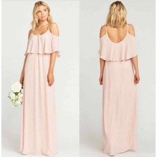 Show Me Your Mumu Dusty Blush Crisp Caitlin Ruffle Maxi Bridesmaid Size Medium