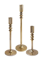 Taper Candle Holders Set of 3 – Antique Gold Handcrafted Metal Candlesticks f...