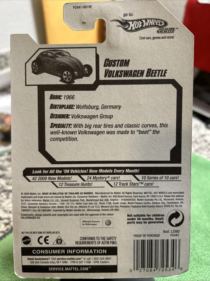 2009 Hot Wheels #121 Heat Fleet 5/10 CUSTOM VOLKSWAGEN BEETLE Maroon Variant 5Sp - Image 2 of 2