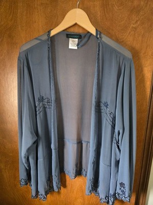 Ulla Popken Sheer Rhinestone Embellished Cardigan Blue Size 24/26 NWT