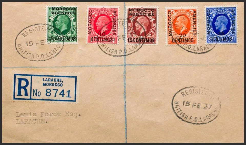 Marruecos Británico. Zona I (Zona española). SOBRE 55/59. 1937. 5 cts sobre ½ - Imagen 1 de 1