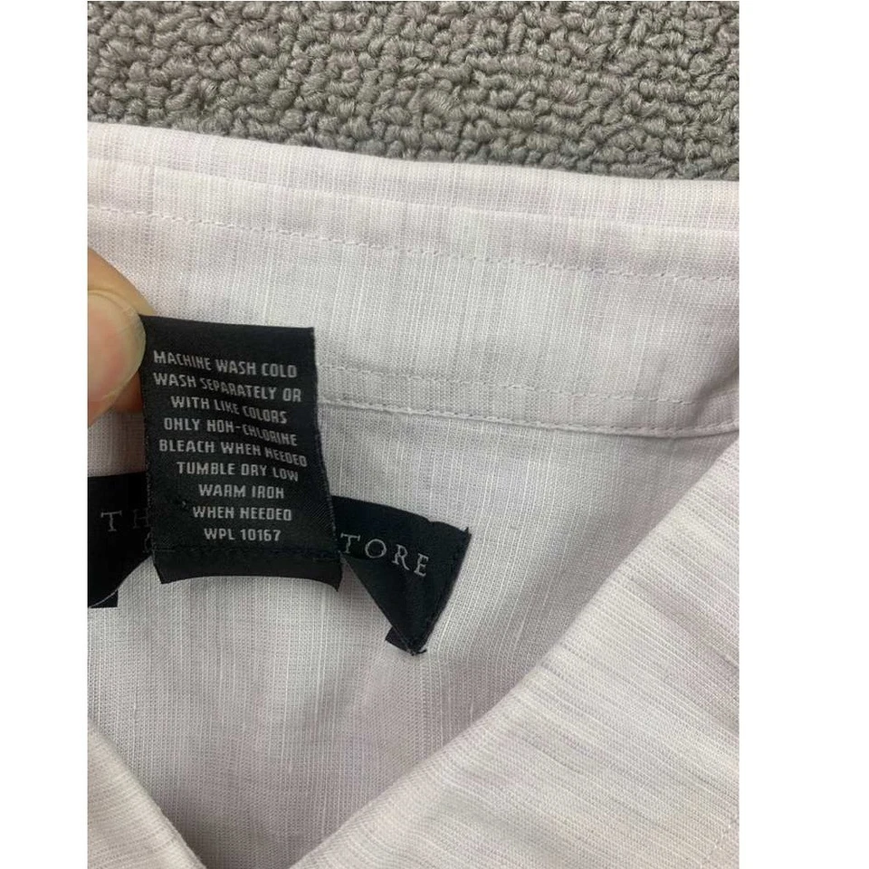 Mens Store Bloomingdales Shirt Men L Linen Cotton Button Down Off White Sleeves - Image 4 of 4