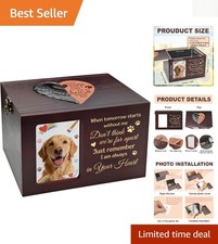 Large Wooden Pet Memorial Urn Photo Box for Dog Cat Ashes