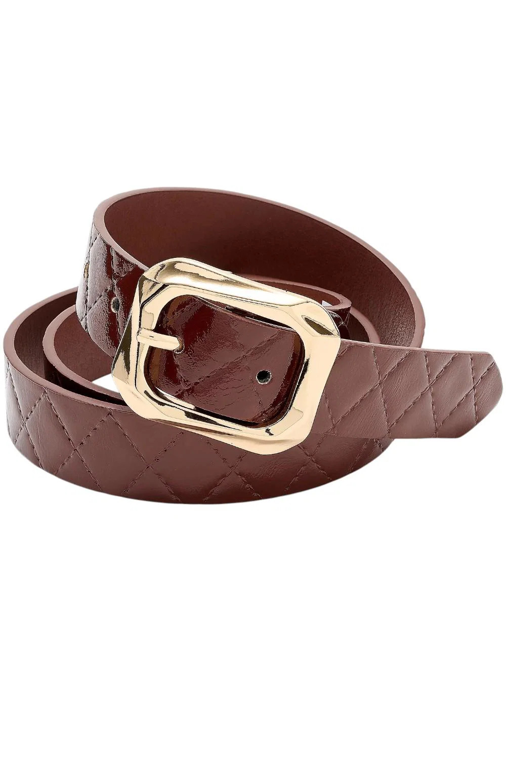 Susan Graver Faux Patent Leather Quilted Belt ChocolateGold 4690₽