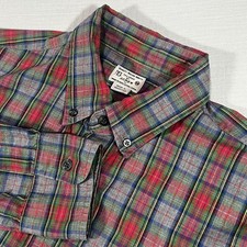 J Crew Shirt Mens Size Medium Red Plaid Oxford Workshirt Long Sleeve Button Up