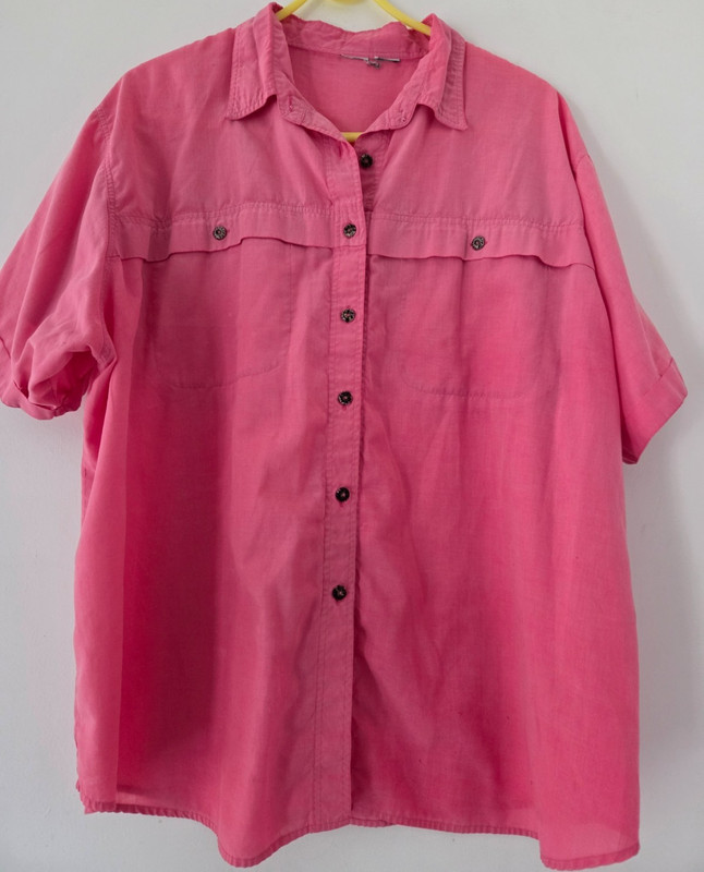 Hot Pink Soft Button-up Camp Shirt with Collar and Pockets