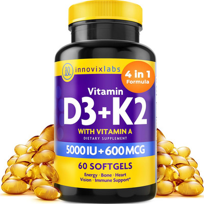 Vitamin D3 K2-5000 IU Vitamin D3 plus 600 Mcg Vitamin K2 MK4 and MK7 for Max Cal