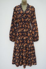 SHEIN NAVY MUSTARD BROWN PAISLEY LONG SLEEVE MIDI TEA DRESS SIZE XL 16
