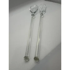 Vintage Glass Salad Server Set, fork and spoon
