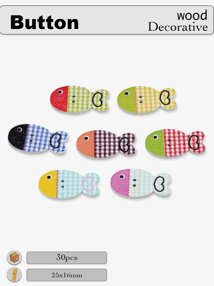 30pcs Colorful Fish Wood Buttons for Crafts Sewing Scrapbooking DIY 25x16mm - Image 4 of 4