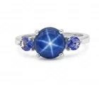 Round Lindy Star Blue Sapphire  And Tanzanite 925 Sterling Silver Women Ring