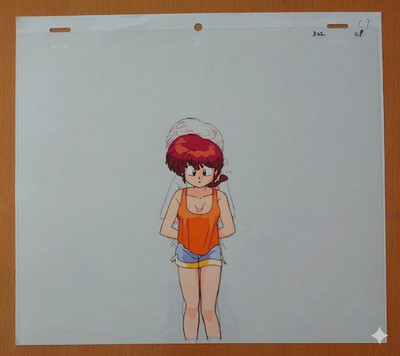 Girl Ranma 1/2 Original Animation Cel with Genga Stuck Together Vintage Rare