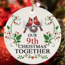 9th Christmas Together Ornament Funny Red Bird Couple 9 Year Anniversary Gift