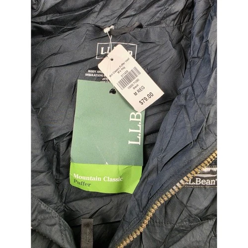 LL Bean Mountain Classic Puffer Vest Mens M Black Our House Construction Logo image 2