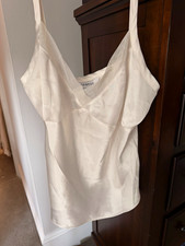 George Women  s Satin Camisole Tank Top White Adjustable Spaghetti Straps Sz L