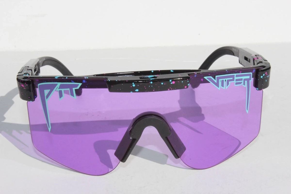 NEW Pit Viper Purple Reign Sunglasses - Black Splatter w/ Purple Lens - 80s Pit Viper The Purple Reign Single Wide Black Purple Blue New  main image 3