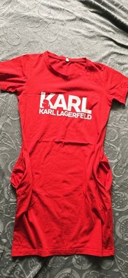 Karl Lagerfeld Damen T-Shirt Longshirt Größe S Rot Taschen Kurzarm