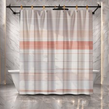Minimalist Pink White Vertical Striped Shower Curtain Set Bathroom Decor