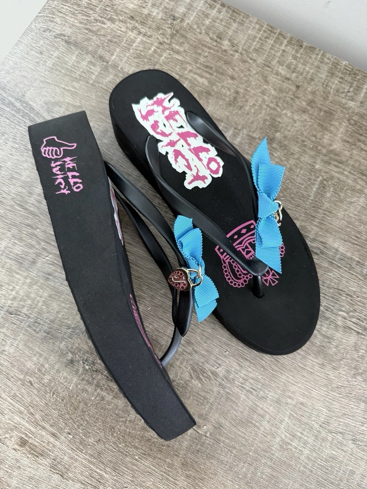 NUEVO EN CAJA JUICY COUTURE K617 Sandalias de cuña con lazo negras talla 7M Foto 4 de 4