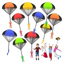 10Pk Tangle Free Throwing Parachute Toy, Outdoor Toss It Up Flying Toys for Kids