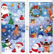 186PCS Christmas Decor, Christmas Window Clings, 9 Sheets Snowflake Window Stic
