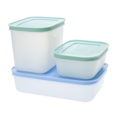 Tupperware Eis-Kristall Behälter Set 1,0 l Blau Flach + 1,1 l Mint + 450 ml Mint