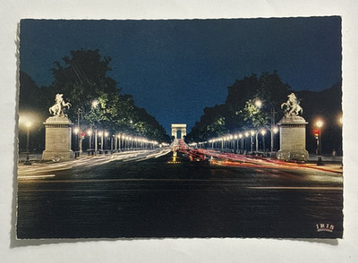 Avenue des Champs Elysees at Night Paris France Postcard Unposted