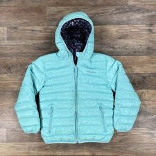 Eddie Bauer Puffer Jacket Girls Medium Blue Duck Down Hooded Winter Coat