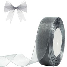 1 inch Sheer Organza Ribbon 50 Yards Grey Chiffon Ribbon for Gift Wrapping Ch...