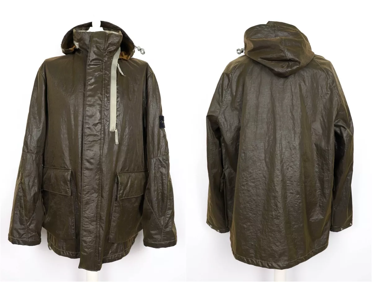 Stone Island Vintage 90s 00s Dark Olive Thrashed Nylon Shimmer Jacket Size  L-XL