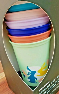 STARBUCKS 2021 Spring Reusable 6 Hot Cups 6 Lids Flowers Anniversary Bunny  16oz | eBay