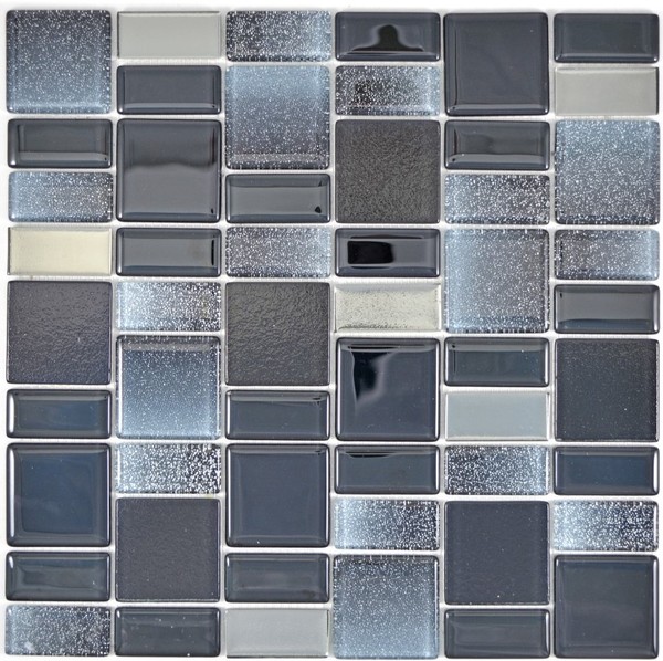 Glasmosaik Schwarz Fliesenspiegel Wandverkleidung Bad 68-035B | 10 Mosaikplatten-image
