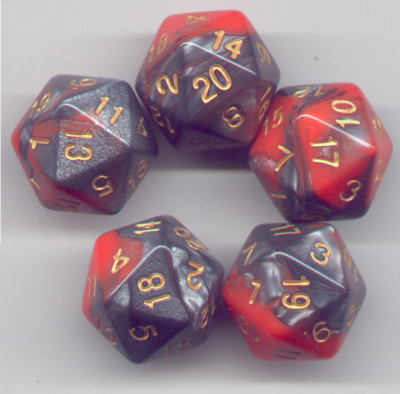 NEW RPG Dice Set of 5 D20 - Twisted Orange-Silver