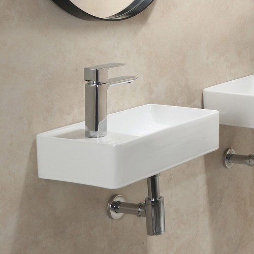 Fregadero de recipiente flotante - Fregadero rectangular pequeño montado en la pared de 18 x 10 pulgadas de cerámica - Imagen 13 de 26