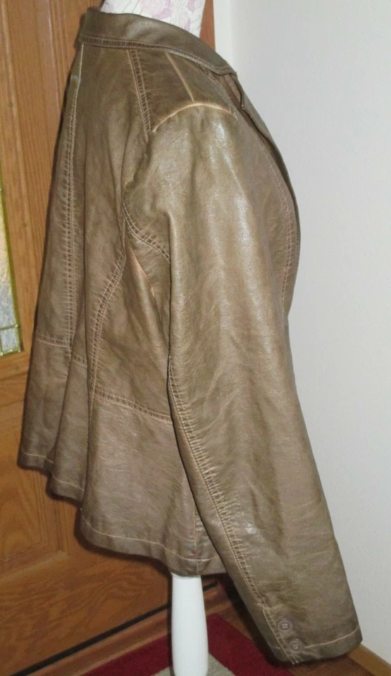 Lane Bryant Size 14/16 Faux Leather Brown Distressed One Button Lined Jacket - Image 2 of 4