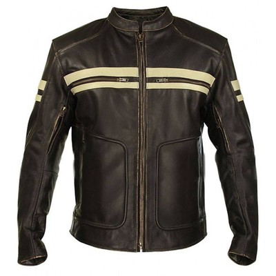 Mens Cafe Racer Brown Motorcycle Biker Style Halloween Genuine Leather Jacket