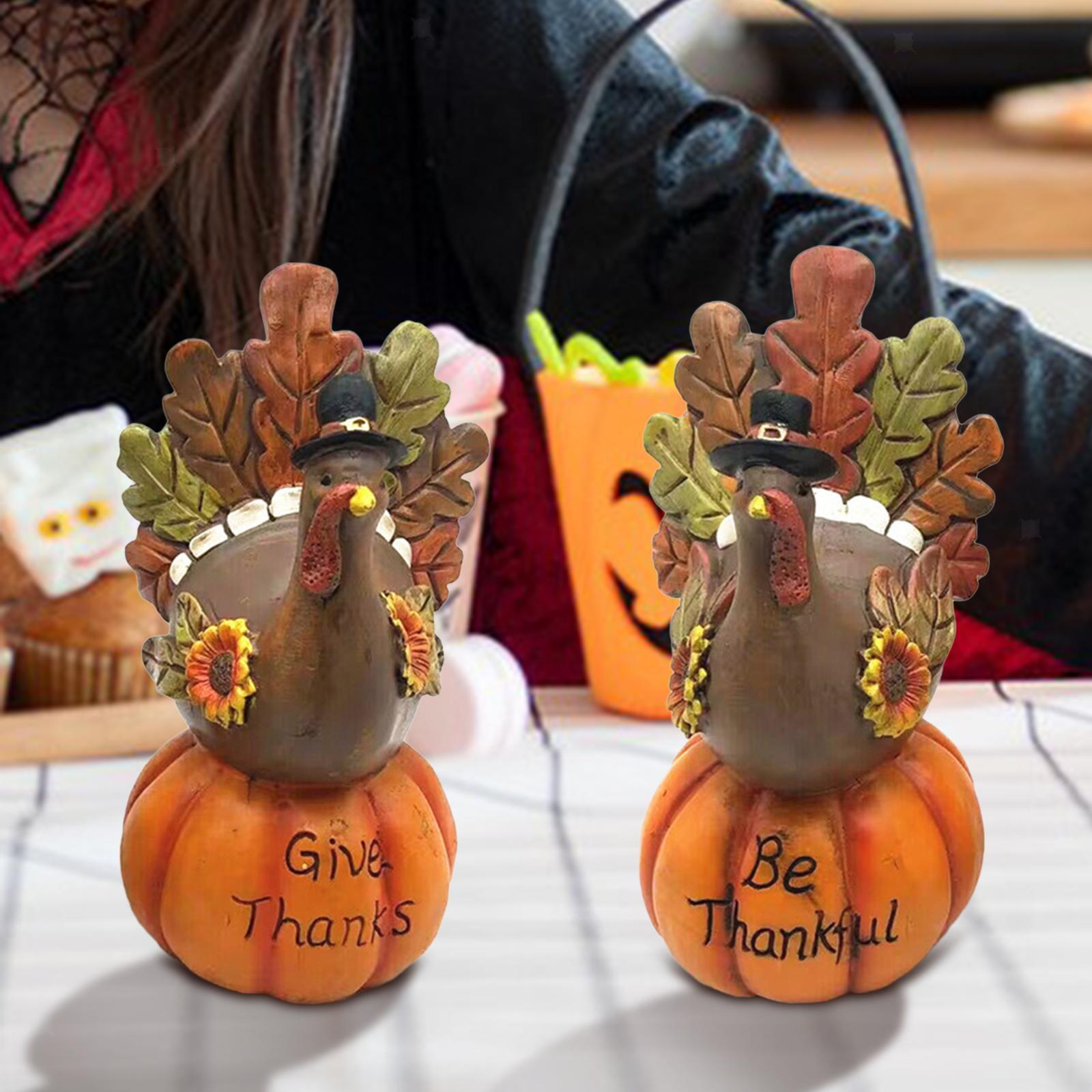 Thanksgiving Pumpkin Turkey Table Decoration Statue Cute Ornament Resin Figurine