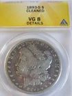 1893-S MORGAN SILVER DOLLAR ANACS VG8 "KEY DATE"