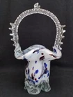 Vintage MURANO Style Multicolored Splatter Art Glass Basket Vase with Handle