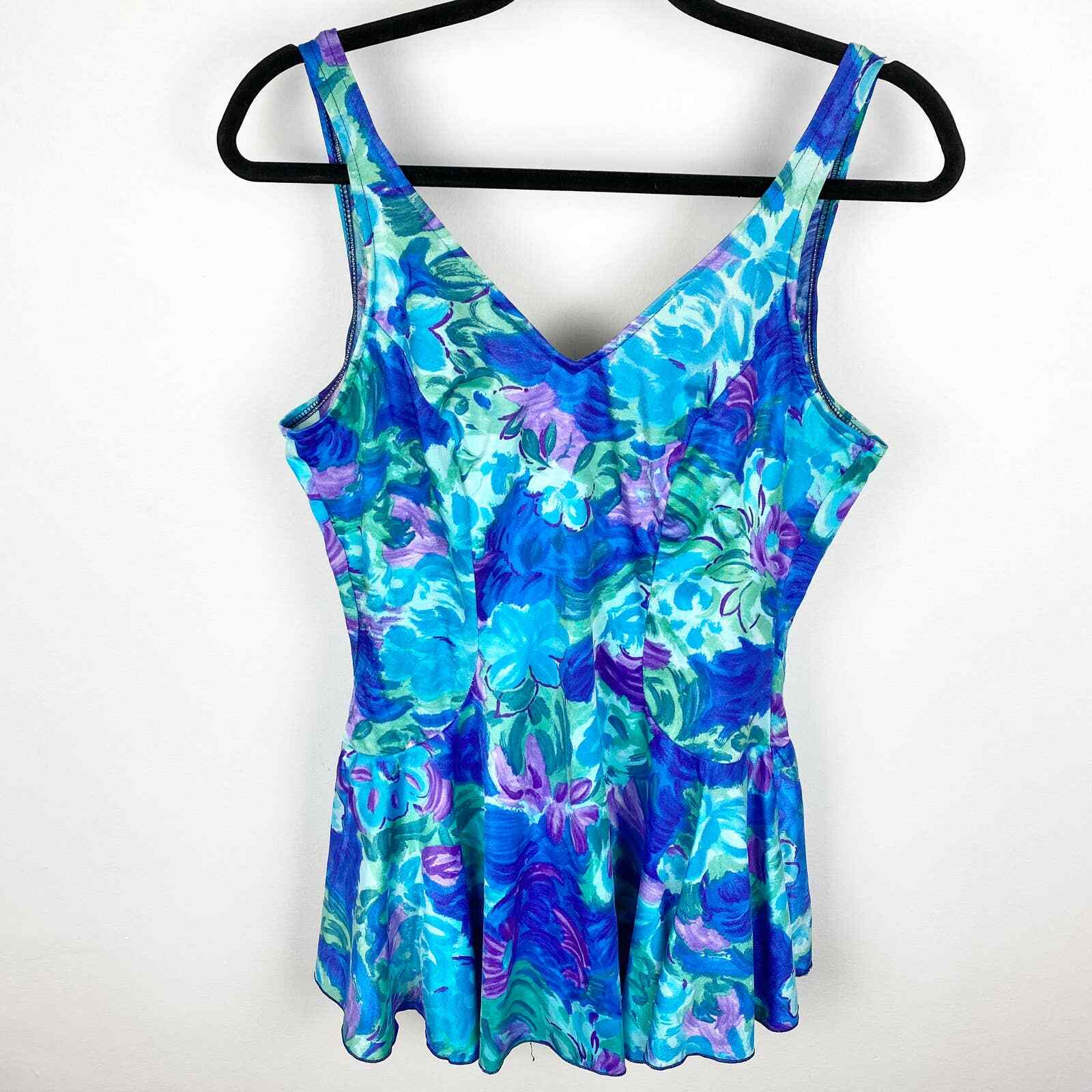 Vintage One Piece Dress Swimsuit Floral Le Cove EUC Gem