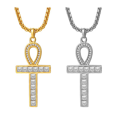 Necklace Cross Mens Men's Iced Ankh Cross Pendant & Rope Chain - Foto 5