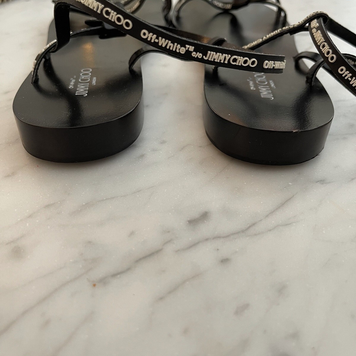 Off White X Jimmy Choo Charlie Flat Sandal Black 38 NEVER Off White X Jimmy Choo Charlie Flat Sandal Black 38 NEVER