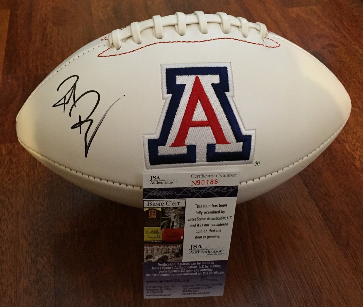 RICH RODRIGUEZ HAND SIGNED ARIZONA WILDCATS LOGO FOOTBALL W/ JSA COA 