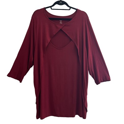 Denim 24/7 Top 26/28 Burgundy Tunic Layered Lagenlook Keyhole Neckline Stretch